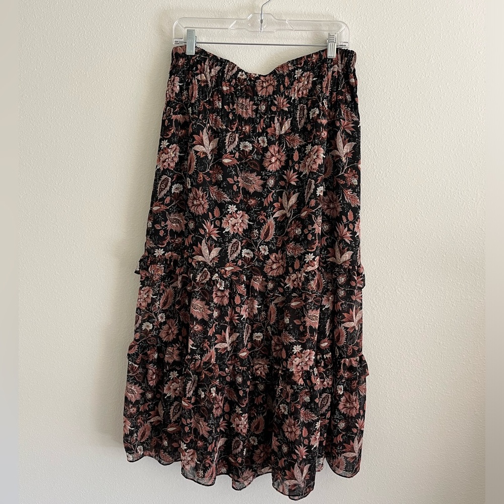 Madewell Black Maxi Skirt with Pink Floral Pattern